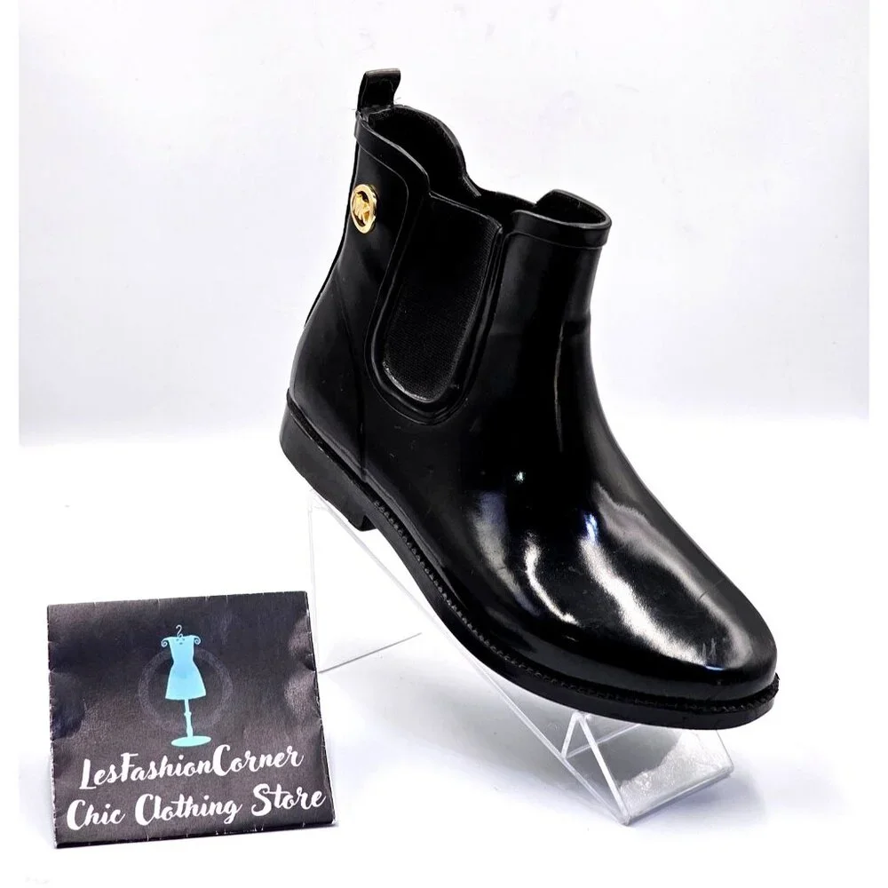 Michael Kors Women's Black Rubber Waterproof Chelsea Rain Boots Size 8 2378 - Picture 12 of 16